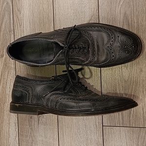 ALLEN EDMONDS Neumok Dark Grey Black Leather Sz‎ 9.5 D Mens Wing Tip Shoes